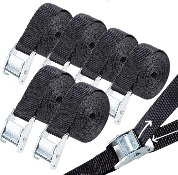 Stretch strap, short fasting strap, clamped lock, black, spring lock, 6 x 1 m, fixing belt, for bicycle, tensioning belt, luggage carrier, motorcycle, bicycle carrier, luggage, camping