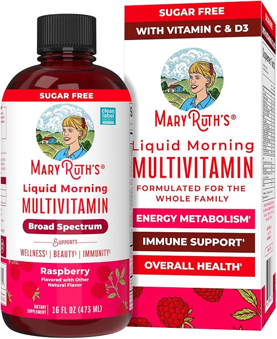 MARYRUTH'S Liquid Morning Multivitamin for Women, Men & Kids | Vitamin A C D E B6 B12 Biotin Zinc | Beauty | Vegan | Non-GMO | Gluten Free | 16 Servings