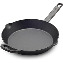 Greenpan x Bobby Flay 10” Cast Iron Pre-Seasoned Skillet with Helper Handle, Professional Grade Heavy Duty, Induction, Pour Spouts, Versatile Stovetop, Oven, BBQ Grill Fire, Indoor/Outdoor Use, Black