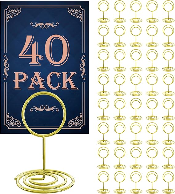 40PCS Table Number Holders, Place Cards Holder, Mini Food Labels Menu Holder, Photo Holders, Idea For Centerpieces, Wedding, Birthday, Party Decoration (Gold) (kt-009)