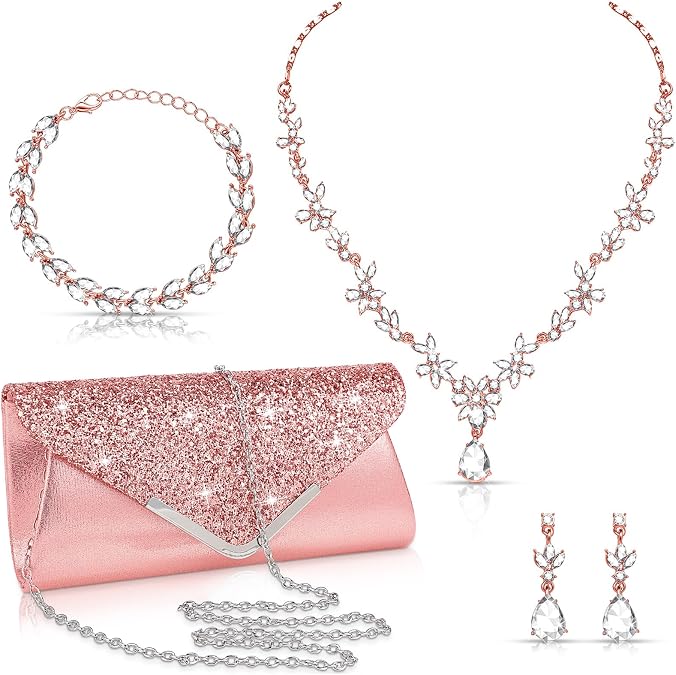 Tiamon 4 Pcs Women Rhinestone Jewelry Set