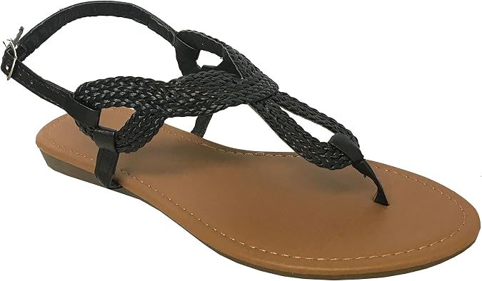 Women's Braided Gladiator Sandal New T-Strap Thong Flat Sandal | 8016