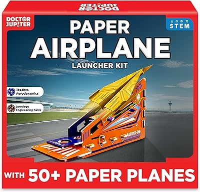 Doctor Jupiter Paper Airplane Book Kit, Crafts for Kids Ages 6 | Birthday Gift Ideas for 6-7-8-9-10-11-12 Year Old Boys & Girls | Learning & Educational STEM Toy with 50 Paper Airplanes and Launcher