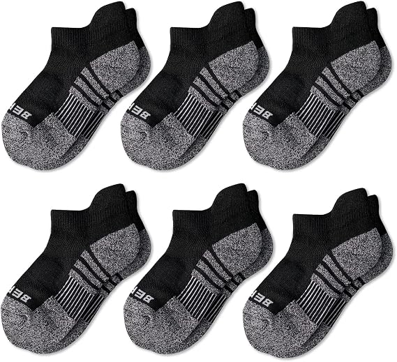 BERING Kids' Athletic Cushion Ankle Socks 6 Pairs Low Cut Heel Tab for Youth Big Boys Girls