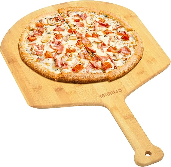 Mimiuo Natural Bamboo Pizza Peel - 15 Inch Wooden Pizza Spatula for Baking Homemade Pizza Bread and Cutting Fruit Vegs