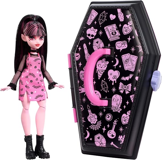 Monster High Draculaura Doll & Accessories, Gore-ganizer Beauty Kit with Bat Clips, Comb & Mirror, Customizable with Stamp Pen & Stickers