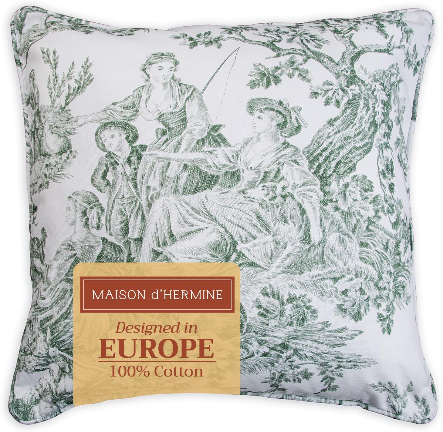 Maison d Hermine Decorative Pillow Covers 20x20 Inch Square 100% Cotton Throw Pillow Covers with Invisible Zipper for Couch, Chair, Sofas, Bedroom, Home The Miller - Antique Green White
