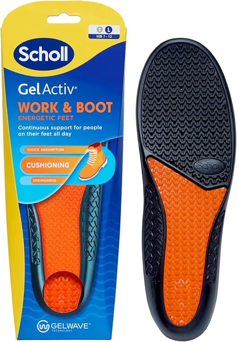 Scholl GelActiv Work & Boot Insoles for Men and Women, All Day Comfort at Work, Shock Absorption and Comfort Cushioning with GelWave Technology