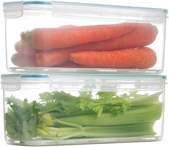 Komax Biokips Fridge Storage Containers Airtight Fridge Organizers and Storage Clear Containers w/Dripping Tray Meat, Veggie, or Fruit Storage Containers for Fridge (2-Pack, 118 oz)