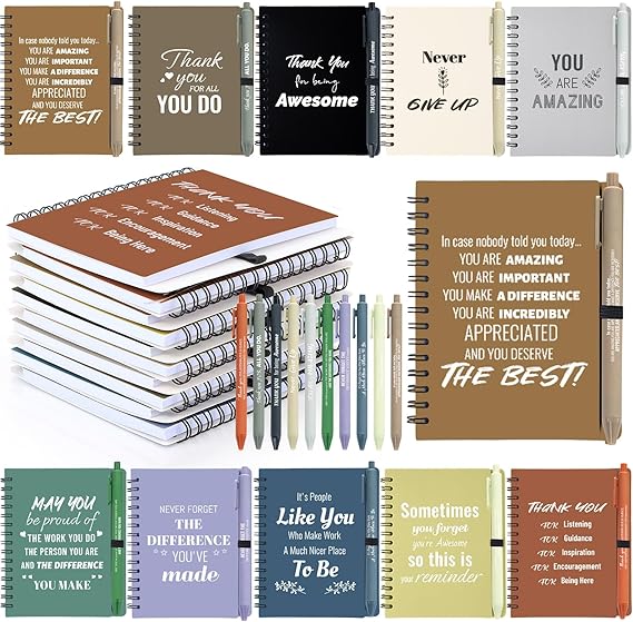 10 Sets/20 Pcs Employee Appreciation Gifts Bulk Inspirational Notebooks with Motivational Pens, Small Notepads for Coworkers, Office Staff, Team, Volunteer, Nurse, Teachers, Housekeeping (Boho)