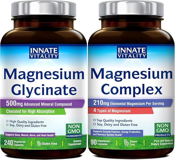 Innate Vitality Magnesium Glycinate 240 Vegan Capsules and Innate Vitality 4 in 1 Magnesium Complex 90 Vegan Capsules
