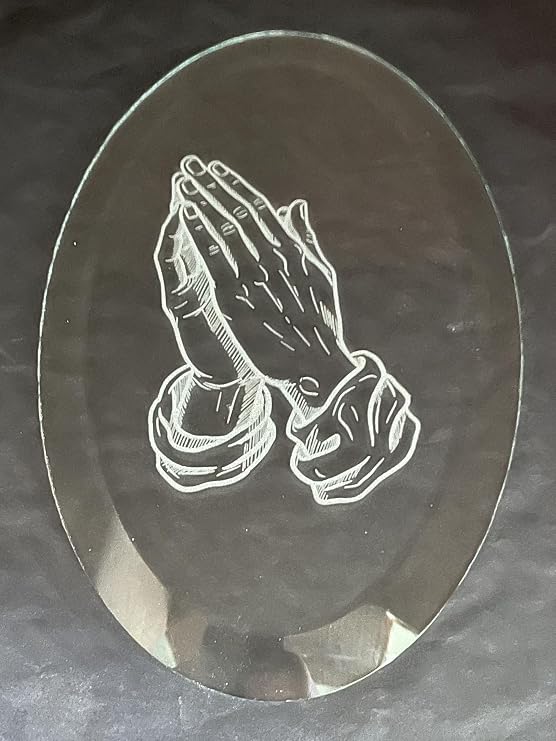 Stained Glass Supplies Laser Engraved Oval Bevel Praying Hands by Stallings Stained Glass (6x11 Oval Bevel)