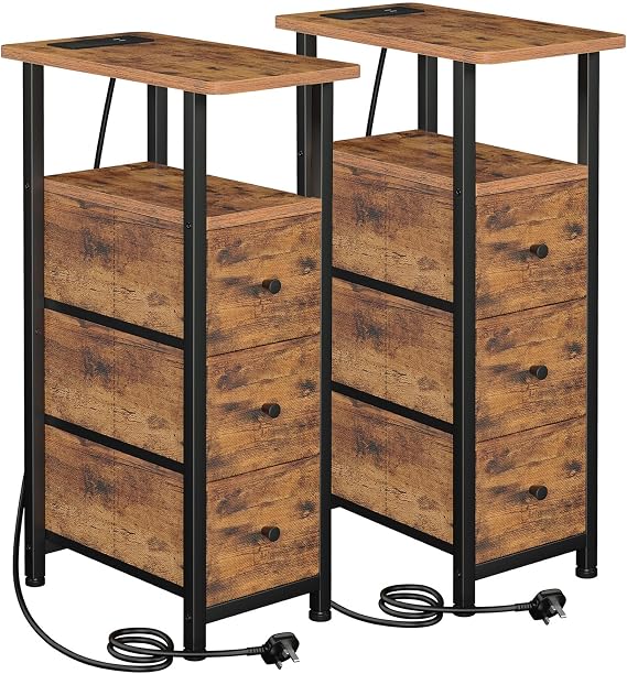 LOAKEKEL Narrow Bedside Table Set of 2, Slim Side Table for Bedroom