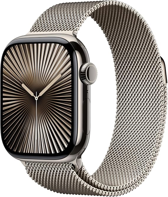 Apple Watch Series 10 [GPS + Cellular 42mm case] Smartwatch with Natural Titanium Case with Natural Milanese Loop. Fitness Tracker, ECG App, Always-On Retina Display, Carbon Neutral