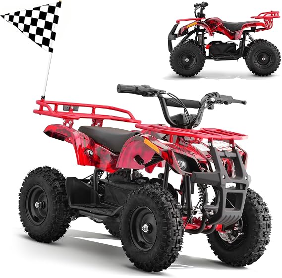 HOVER HEART Electric ATV for Kids Teens, Electric 4 Wheeler, 36V Four Wheelers with 500W Powerful Motor, Strong Metal Frame,10-15mph Speed Control, Suspension Kids Quad Bike (Red Flame)