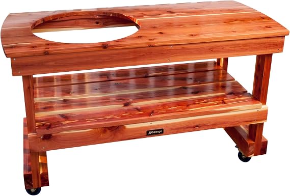 JJGeorge Long Table for Large Big Green Egg Includes Table Cover