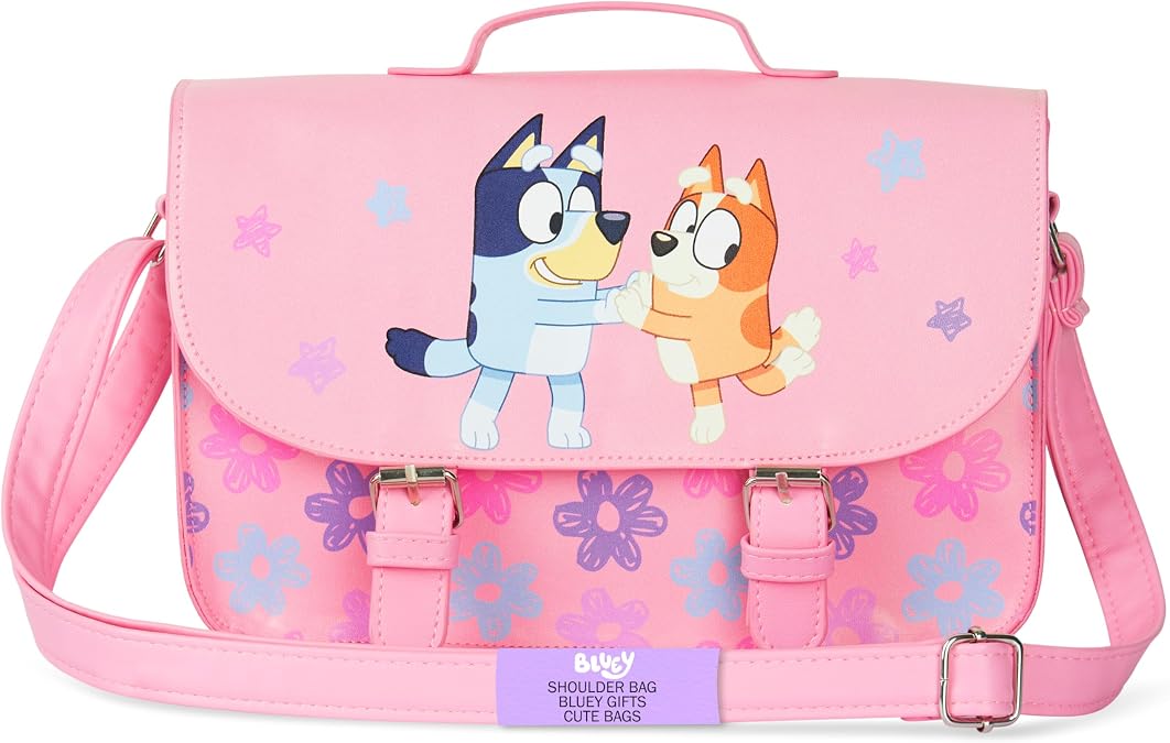 Bluey Girls Purse Crossbody Bag or Satchel, Shoulder Bag with Adjustable Strap Travel Essentials Gifts for Girls