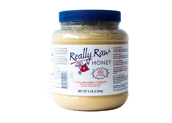 Really Raw Honey, Straight from the Hive, Never Heated or Filtered, Harvested from Small USA Family Farms, Smooth and Dense (5 Pound)