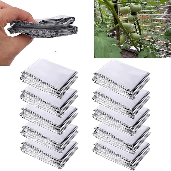 Silver Reflective Mylar Film Sheets - Garden Greenhouse Covering Foil Sheets Set of 10 Pack | Mylar Roll for Grow Room Effectively Increase Plants Growth - 87 x 63 inch Space Emergency Blankets Fabric