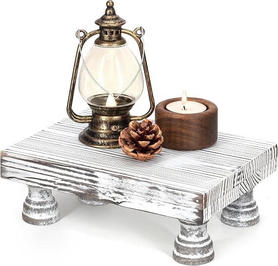 EOSAHR Wood Riser & Display Stand for Living Room, Distressed White