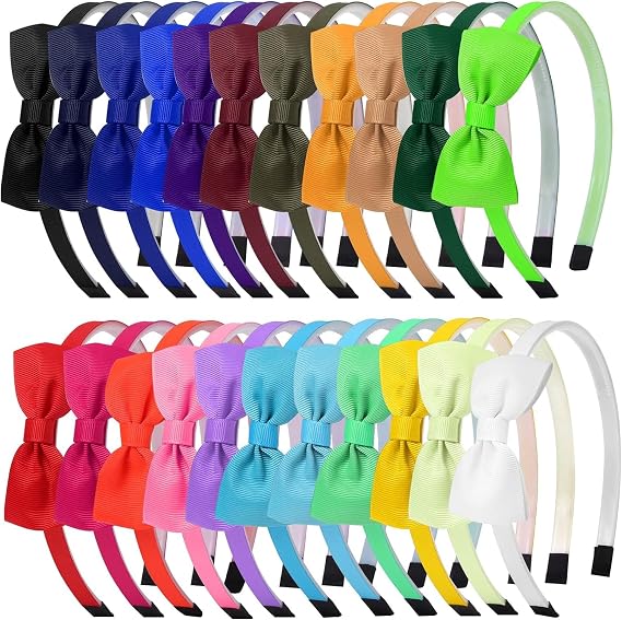 Candygirl 22 Pcs Multicolor Bow Headbands for Girls,Non-slip Grosgrain Bows Headband with Teeth Colorful Bow Alice Bands for Toddlers Kids Girls Daily Use & Back to School Hair Accessories