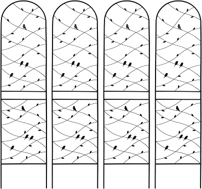 Metal 4 Pack Trellis for Climbing Plants Outdoor, 7 FT Tall Galvanized Steel Garden Trellis for Patio Lawn Wall Decor, Plant Trellis for Vine Cucumber Tomato Flower Clematis Roses-Bird Black 4