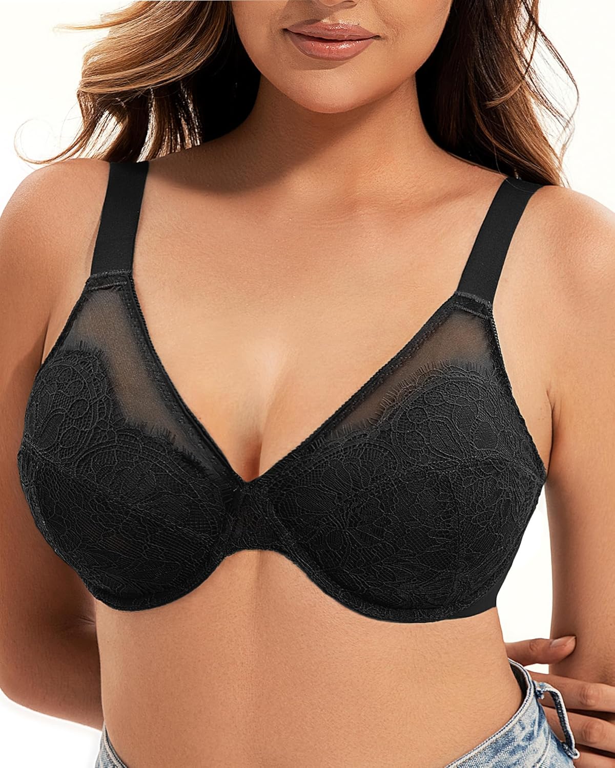 Lace Unlined Bras for Women Full Coverage Underwire Plus Size Minimizer Bra