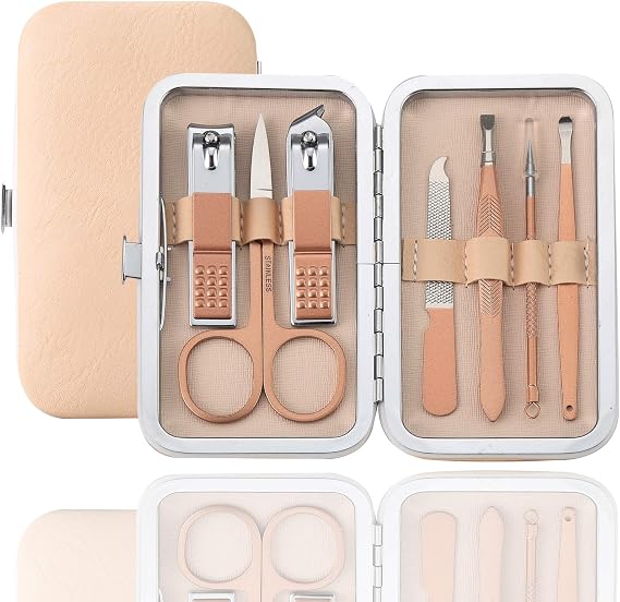 Nail Clippers Set Pedicure Kit 18 in 1 High Precisio Stainless Steel Nail Cutter File Sharp Nail Scissors Manicure Kit Fingernails & Toenails with Portable stylish case (Black) (Pink_7in1)