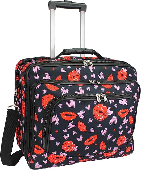 World Traveler Rolling 17-Inch Laptop Briefcase Computer Case - Lips and Hearts
