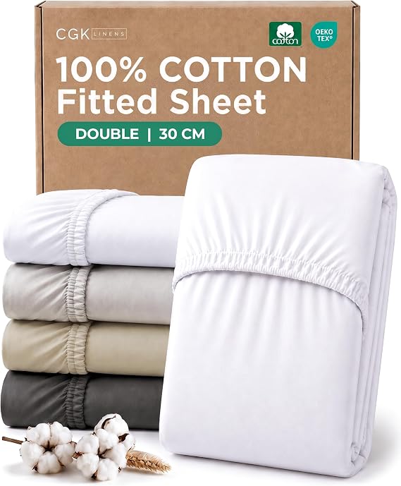 Fitted Sheet Double 135x190 - Cotton Sateen 400TC Deep 30cm (12") - White