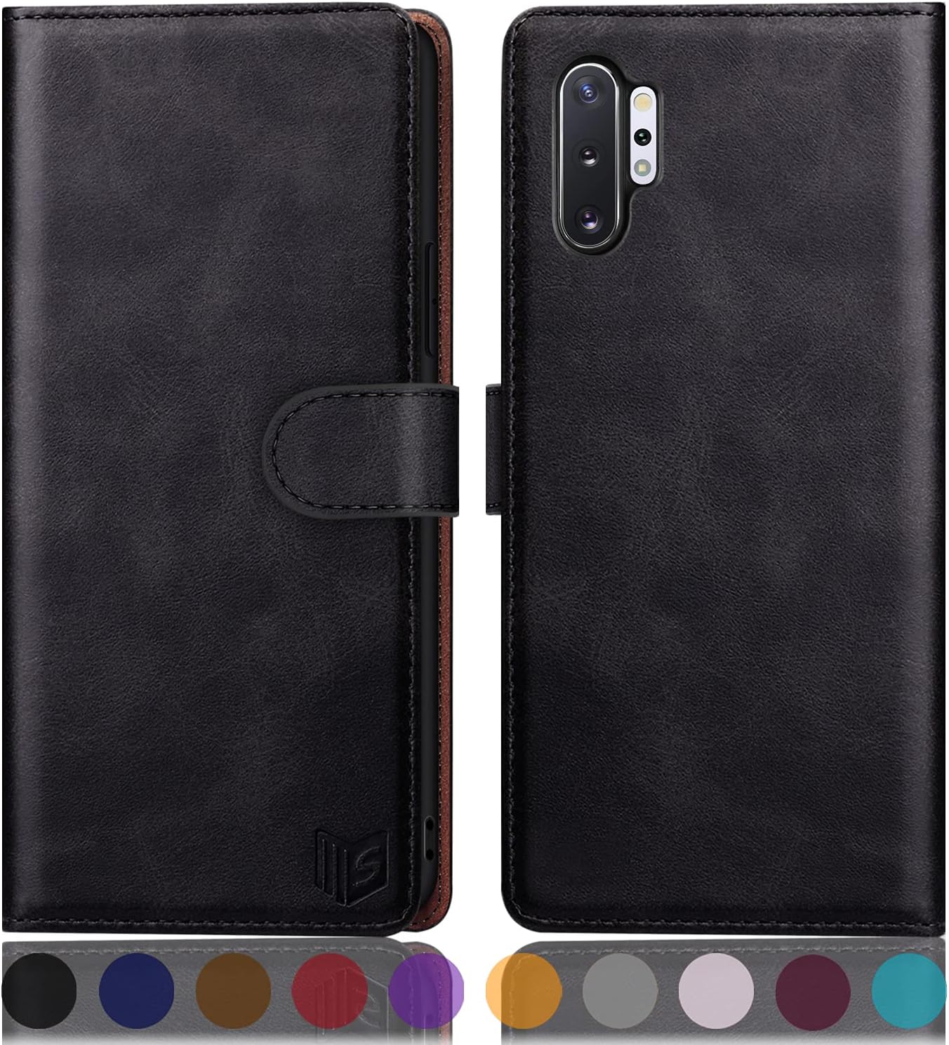 SUANPOT for Samsung Galaxy Note 1010 Plus 6.8 with RFID Blocking Leather Wallet case Credit Card Holder, Flip Folio Book Phone case Cover for Women Men for Note10 Plus case Wallet Black