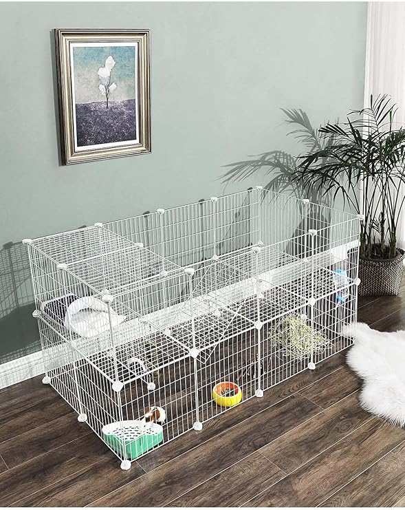 36 Panel Beyaz Renk Evcil Küçük Hayvan Kedi Köpek Kuş Evi Kafesi Oyun Parkı Portatif Metal Tel