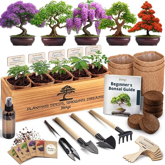 Bonsai Tree Kit Classic - Growing 5 Unique Japanese Bonzai Trees | Complete Indoor Bonsai Starter Kits for Growing Trees Plant Lovers Gifts for Women & Men