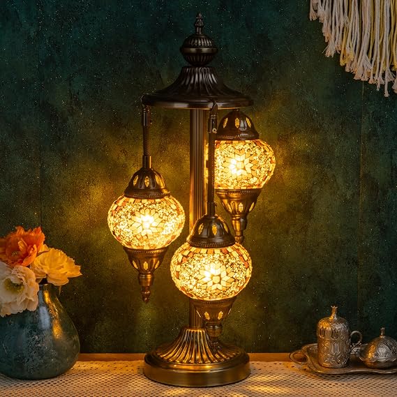Marrakech 23" Turkish Mosaic Lamp Handmade 3 Globes Moroccan Table Lamp