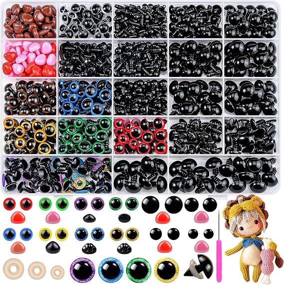 WIURGOHA 1100PCS Safety Eyes and Noses, Amigurumi Safety Eyes for Crocheting, Colorful Doll Crochet Eyes with Washers for Plush Animal, Crochet Toy, Stuffed Doll and Teddy Bear (Various Sizes)