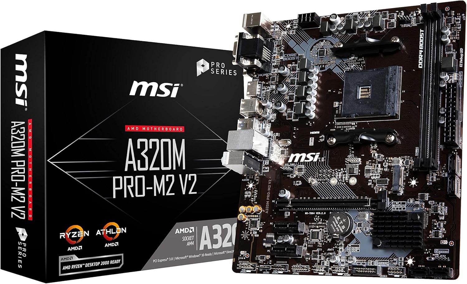 MSI ProSeries AMD A320 Ryzen 1st and 2nd Gen AM4 DDR4 HDMI DVI VGA M.2 USB 3 Micro-ATX Motherboard A320M PRO-M2 V2