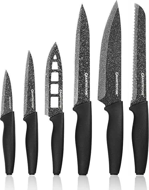 Nutriblade Knife Set by Granitestone, High Grade Professional Chef Kitchen Knives Set, Knife Sets Toughened Stainless Steel with Nonstick Mineral Coating, Rubberized Ergonomic Grip, Dishwasher Safe