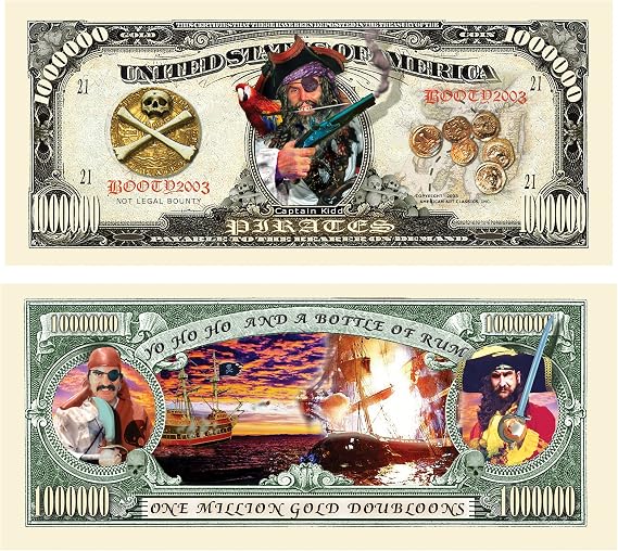 American Art Classics Pack of 50 Bills - Pirate Doubloon Million Dollar Bill - Fun Gift Or Collectible Or for Use At Events Or As Party Favors