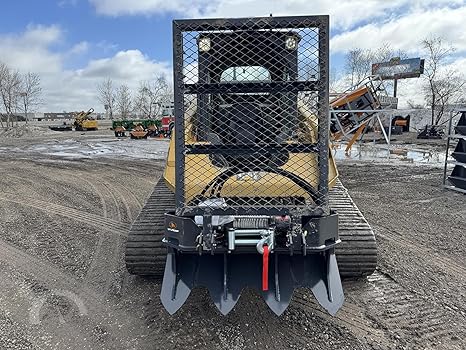 15000 lbs Hydraulic Winch for Skid Steer, 93 FT Steel Cable Forestry Logging Winch, Universal Mounting Plate, Manual Clutch, Ground Stabilizer Jaw, Safety Screen, US Stock
