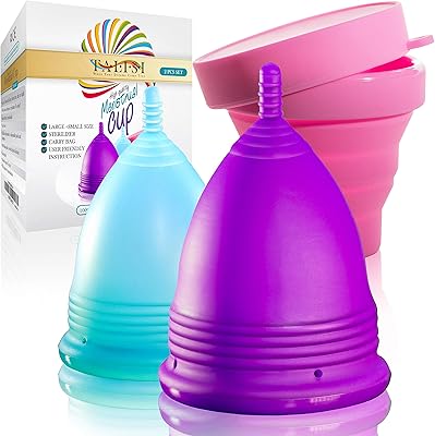 Talisi Menstrual Cups - Reusable Soft Period Cups - Menstruation Feminine Hygiene Products with Silicone Collapsible Sterilizer Case - Regular & Heavy Flow - Large, Small Size Copa Menstrual Kit