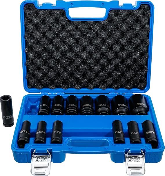 BGS 5207 Impact Socket Spanner Insert Set Hexagonal 14 Pieces 12.5 mm (1/2 Inch) SW 10–32 mm CR-MO Steel