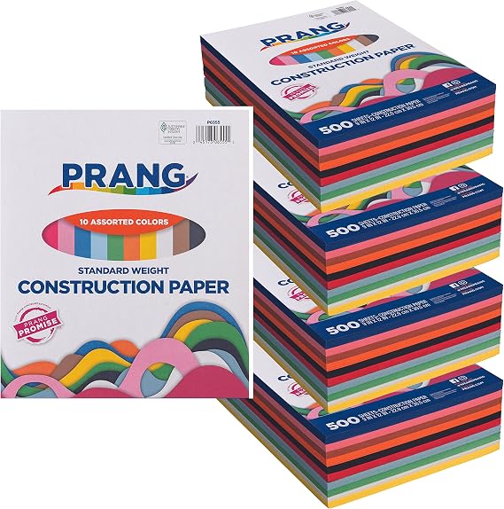 Prang (Formerly Art Street) Construction Paper, 10 Assorted Colors, Standard Weight, 9" x 12", 500 Sheets | Standard Weight Groundwood Paper, Color-Blocked Stack, 50 Sheets Each of 10 Assorted Colors, Recyclable, 500 Sheets Total