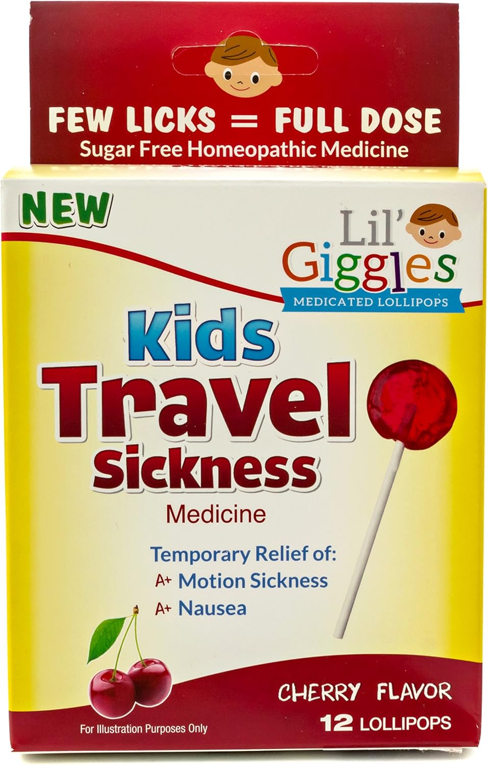 Lil' Giggles Kids Medicated Lollipops - Sweet Gentle Relief for Kids & Non-drowsy - for Car Sickness, Travel Nausea & Motion Sickness
