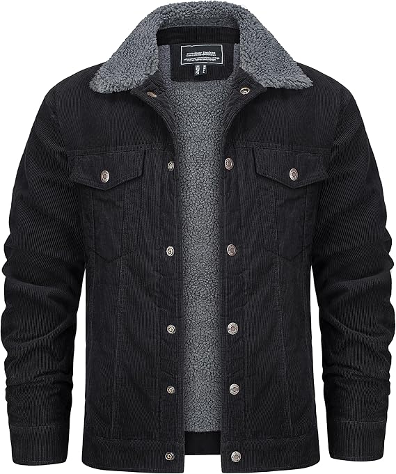 KEFITEVD Men's Corduroy Jacket Sherpa Lined Fleece Coats with 5 Pockets