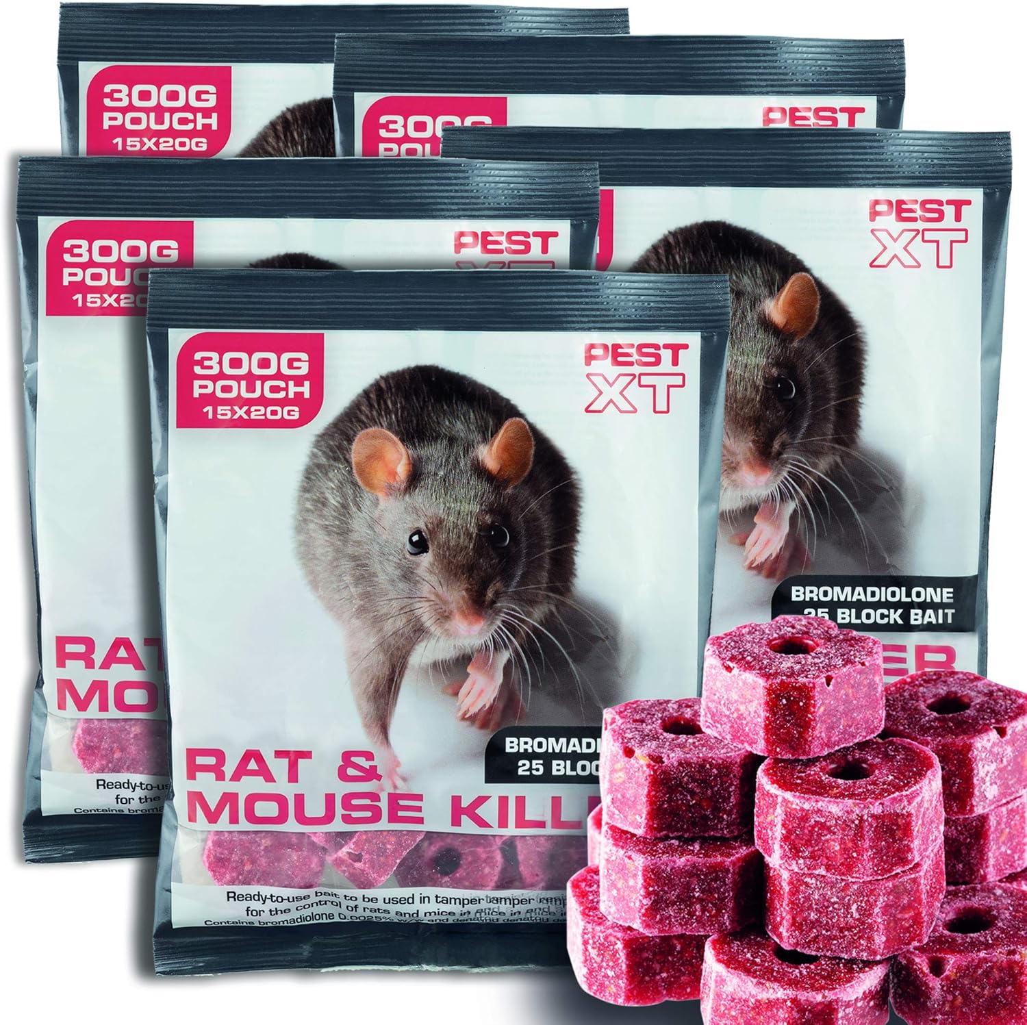 1500g Rat Poison &amp; Mice Killer Bait Block, Compatible with all bait stations 1.5kg 5 X 300g Bag
