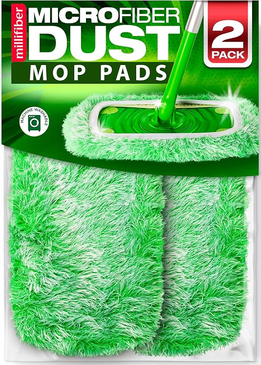 Millifiber Reusable Microfiber Dust Mop Refill for Swiffer Sweeper (2-Pack) | Mop not included, reusable microfiber floor duster, pet hair & dust replacement pads