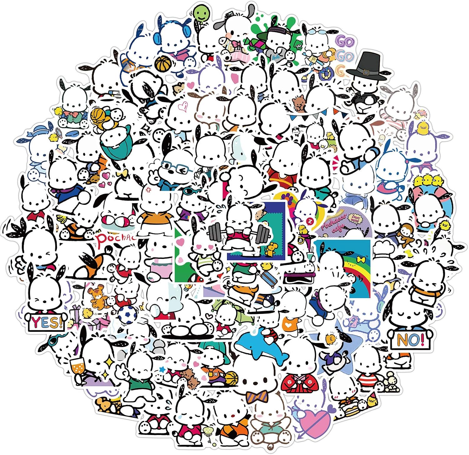100pcs Pochacco Cartoon Stickers for Water Bottles, Cute Funny Dog Stickers for Kids Children Hydroflask Laptop Phone Bike Notebook Car Skateboard Bumper Guitar Vinyl