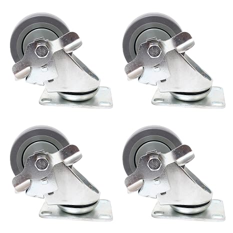 JJGeorge - 3 Inch Swivel Casters with Brake - Heavy Duty - 4 Pack