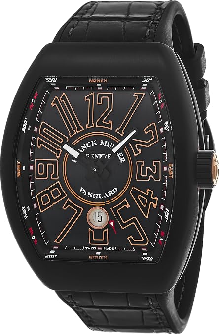 Franck Muller Vanguard Mens Automatic Date Black Titanium Face Black Rubber Strap Watch V 45 SC DT TT NR BR.SN