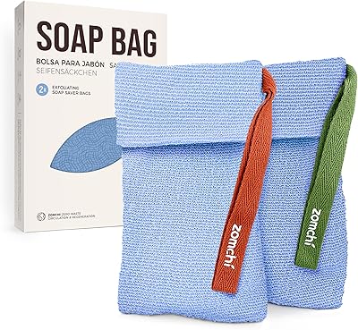 ZOMCHI 2 Pieces Soap Bags for Soap Bars, Exfoliating Soap Saver Pouch for Body Wash Blue, Gentle Exfoliation
